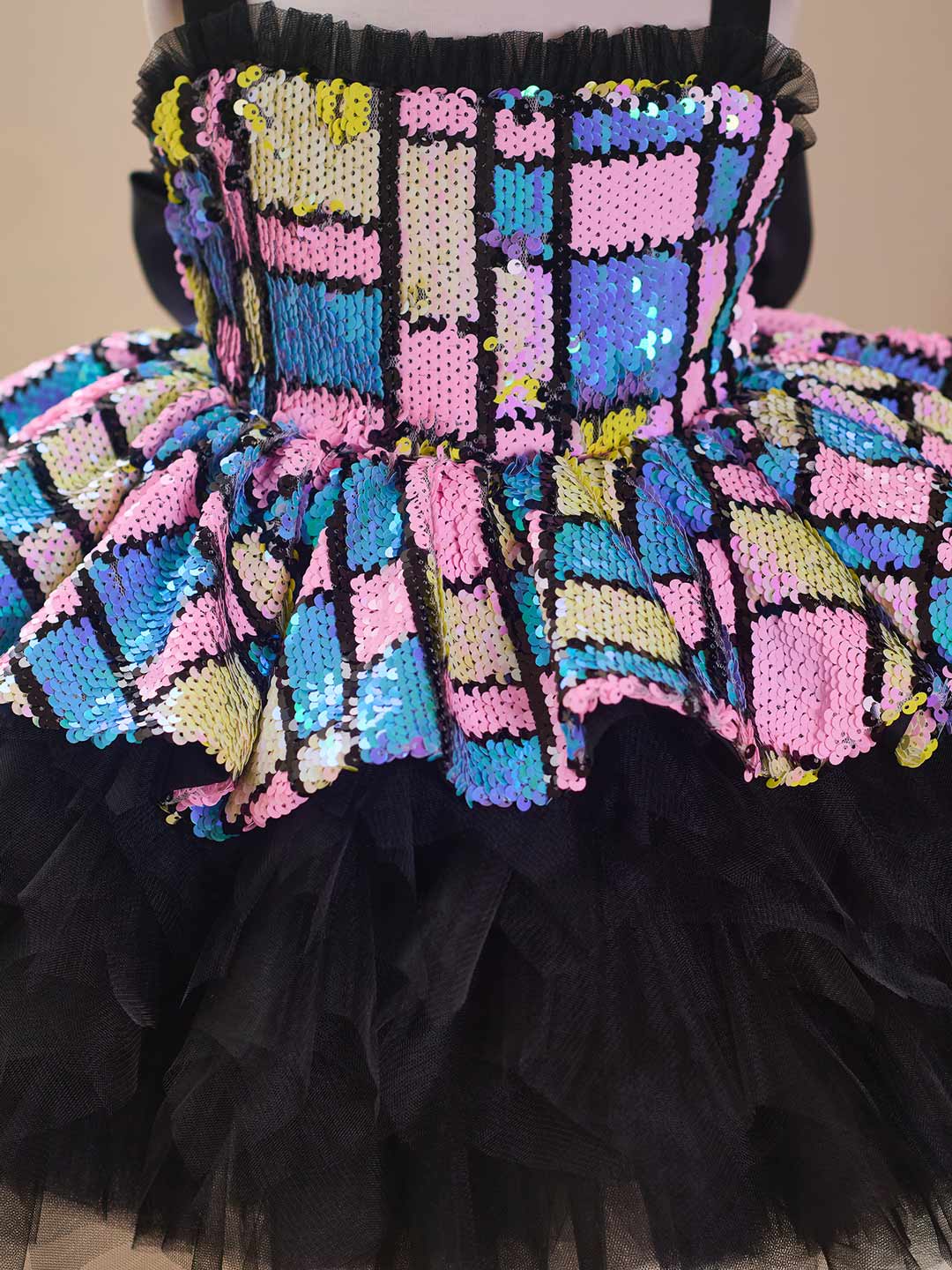 Colorful Sequin Bow Tulle Girls Birthday Dress J520