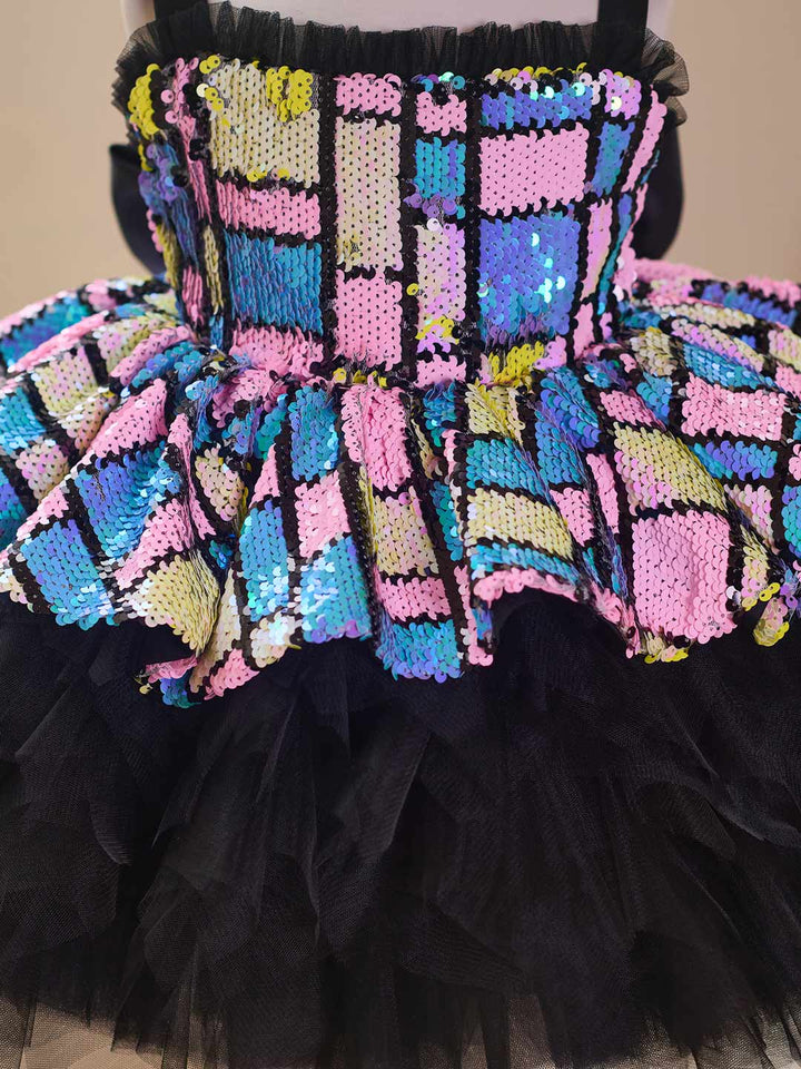 Colorful Sequin Bow Tulle Girls Birthday Dress J520