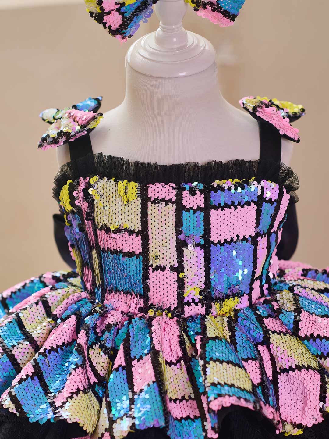 Colorful Sequin Bow Tulle Girls Birthday Dress J520