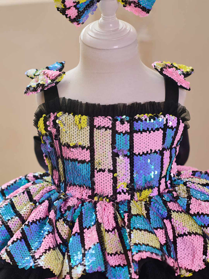 Colorful Sequin Bow Tulle Girls Birthday Dress J520