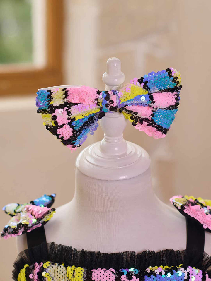 Colorful Sequin Bow Tulle Girls Birthday Dress J520