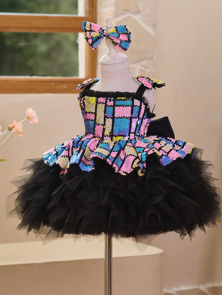 Colorful Sequin Bow Tulle Girls Birthday Dress J520