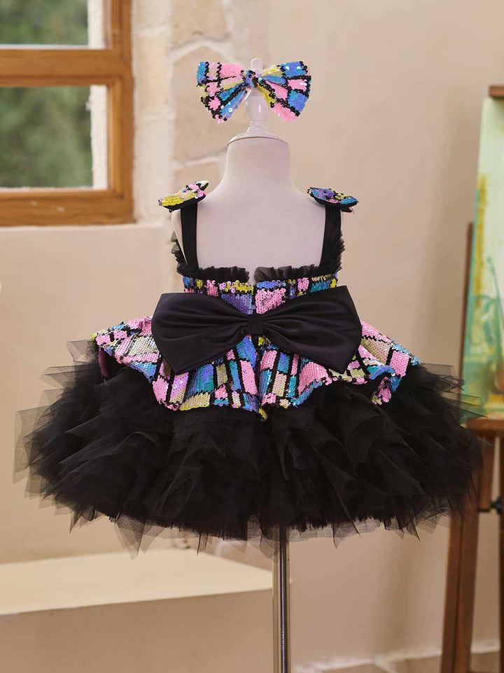 Colorful Sequin Bow Tulle Girls Birthday Dress J520