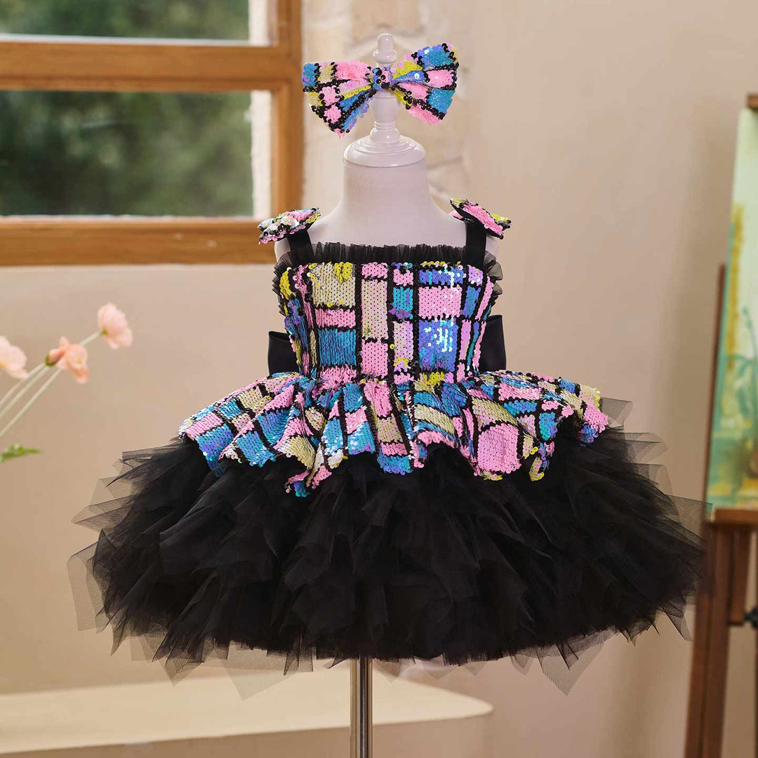 Colorful Sequin Bow Tulle Girls Birthday Dress J520
