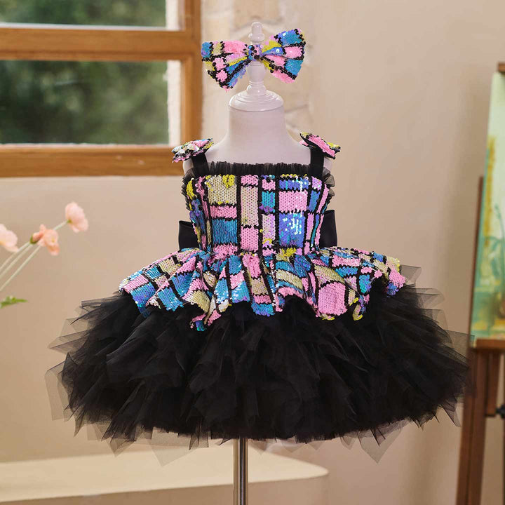 Colorful Sequin Bow Tulle Girls Birthday Dress J520