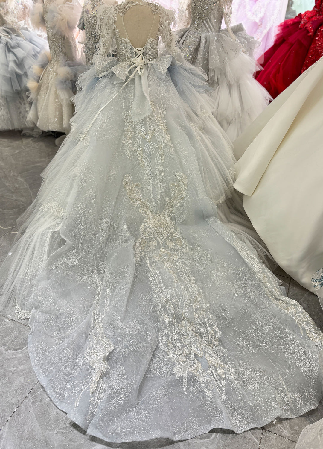 Luxury Princess Girl Wedding Dress For Wedding Birthday Party J066 Blue / Child-10 Luxury Princess Girl Wedding Dress For Wedding Birthday Party J066 Blue / Child-10