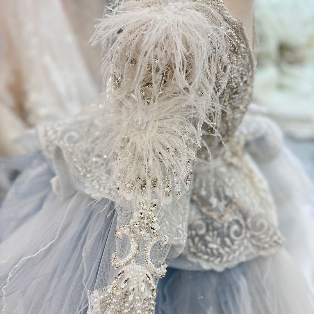 luxury princess wedding dresses Luxury Floral Long-Sleeved Princess Wedding Dress