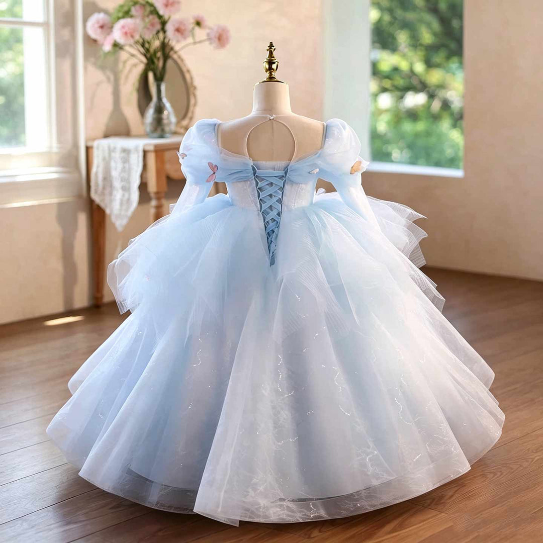 Sparkly Cinderella Inspired Butterfly Ball Gown Girls Tulle Birthday Party Dress D372