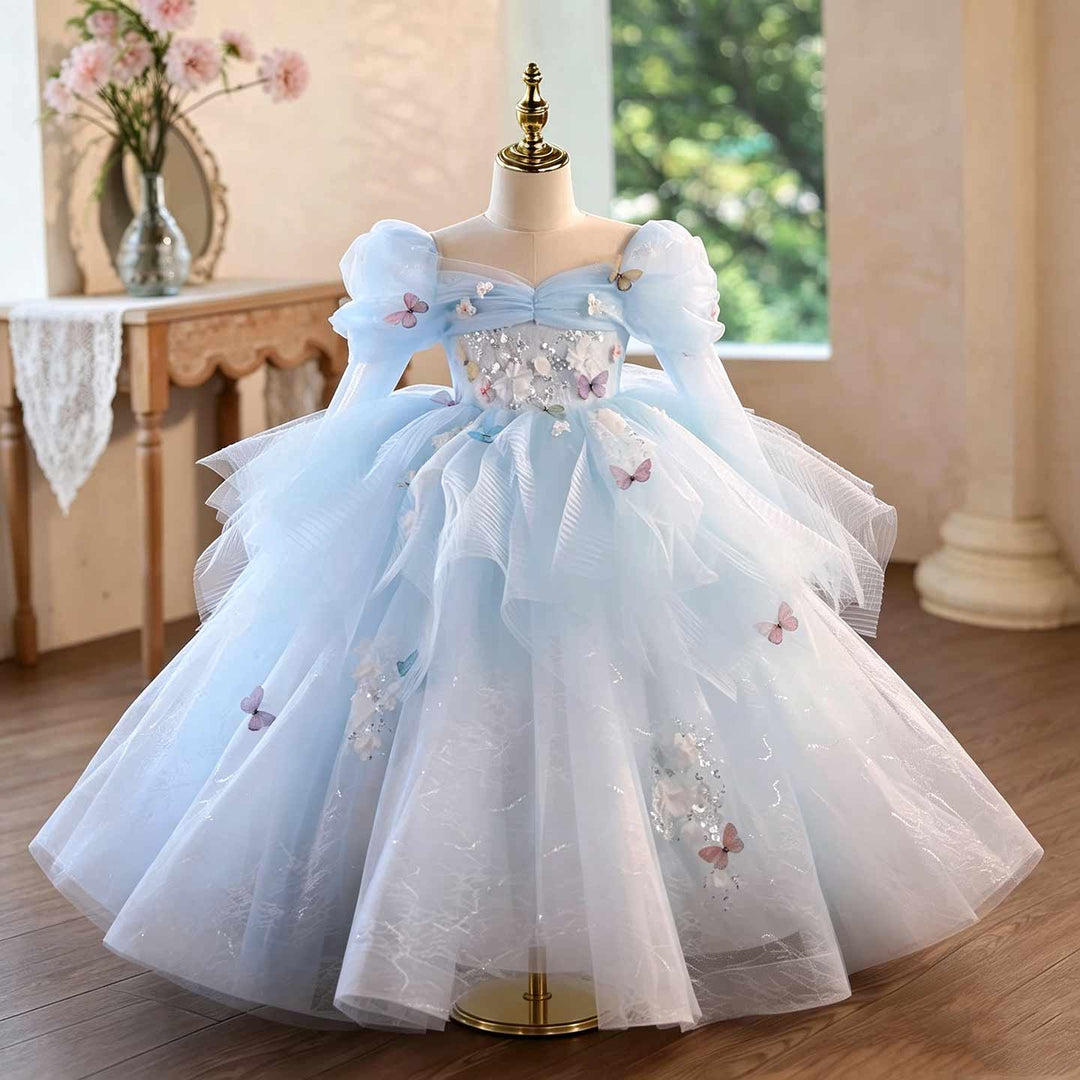 Sparkly Cinderella Inspired Butterfly Ball Gown Girls Tulle Birthday Party Dress D372