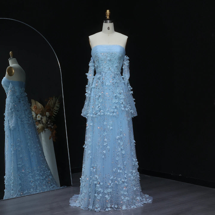 Elegant Blush Pink 3D Flowers Strapless Evening Dress SS344