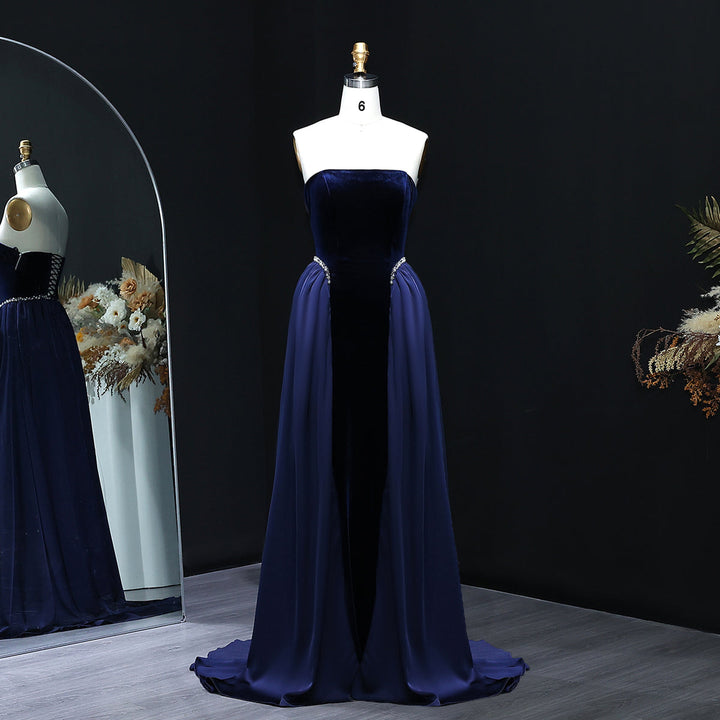 Elegant Black Strapless Evening Dress SF534