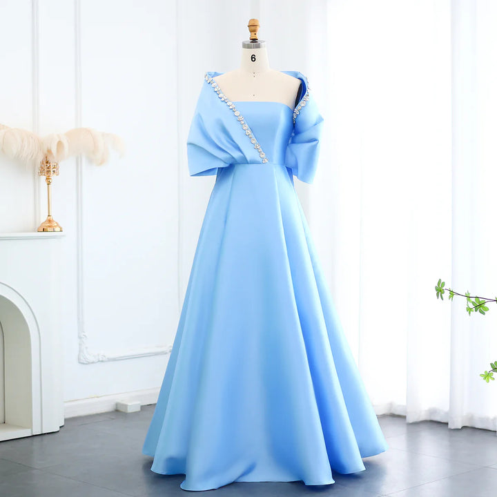 Elegant Crystal Beaded Evening Dress with Cape and Overskirt SS577