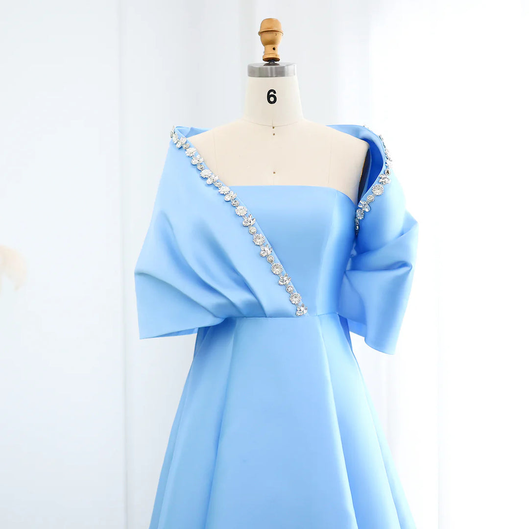 Elegant Crystal Beaded Evening Dress with Cape and Overskirt SS577