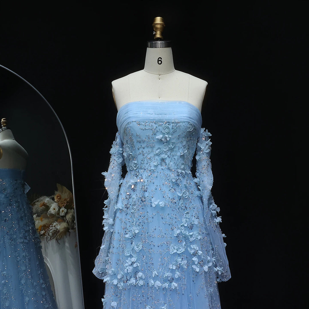 Elegant Blush Pink 3D Flowers Strapless Evening Dress SS344