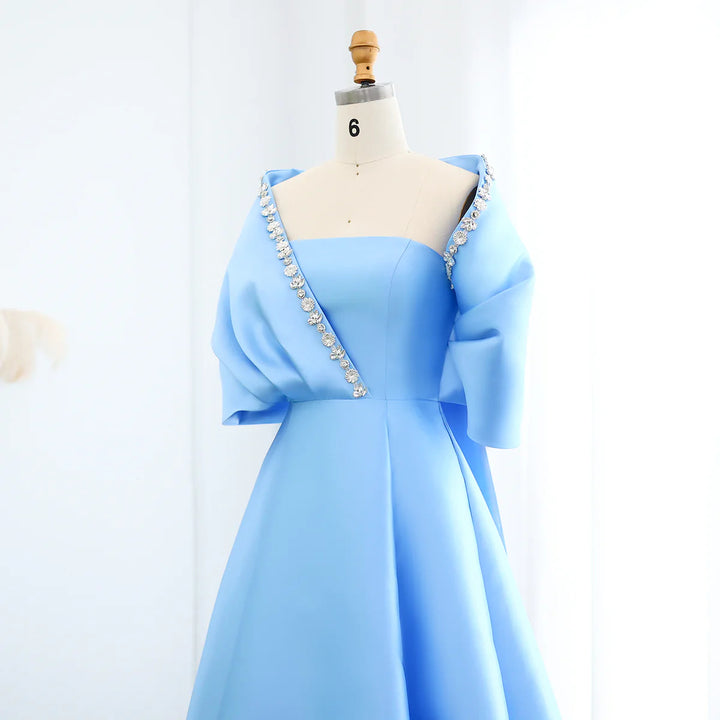 Elegant Crystal Beaded Evening Dress with Cape and Overskirt SS577