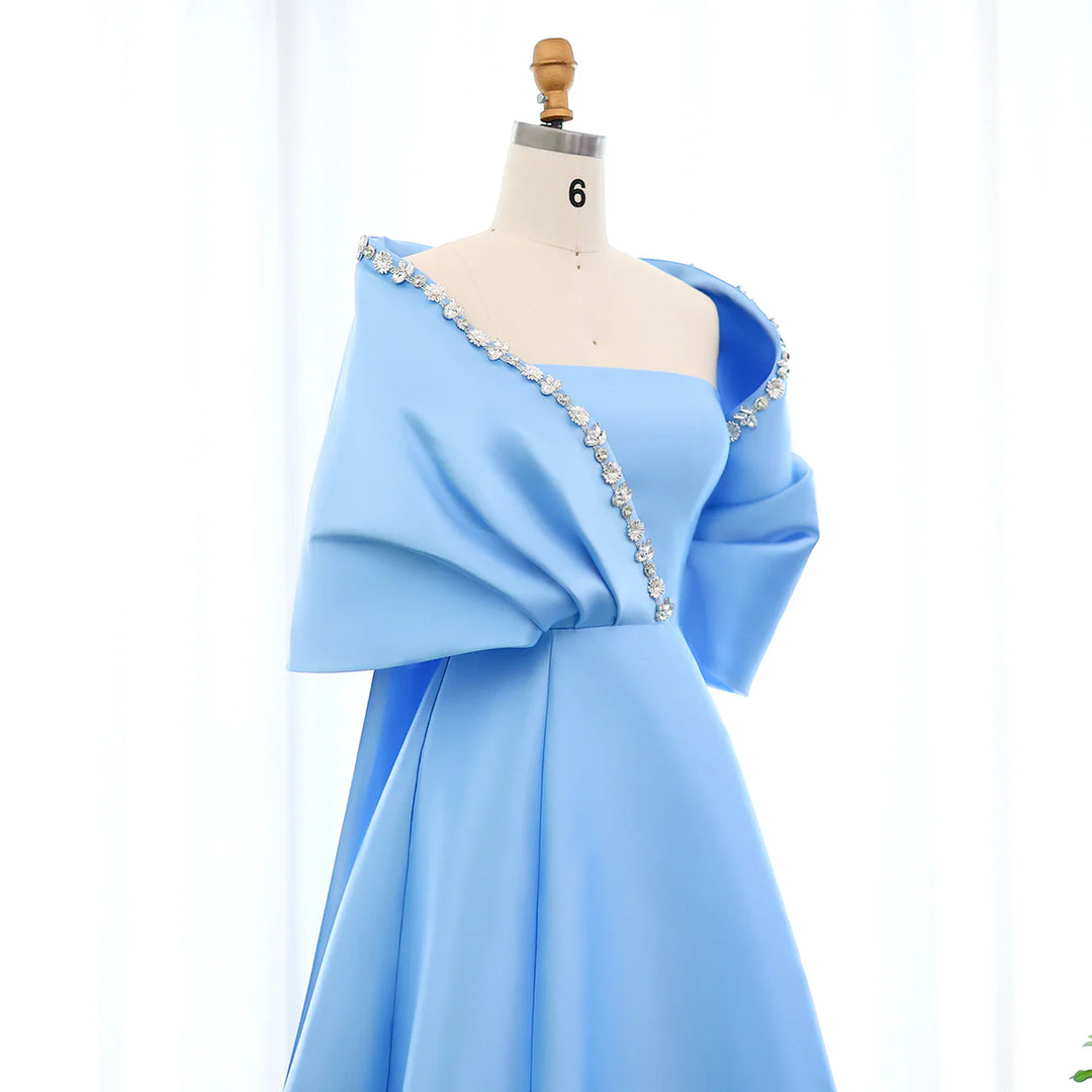 Elegant Crystal Beaded Evening Dress with Cape and Overskirt SS577