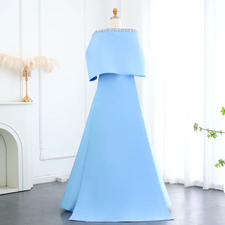 Elegant Crystal Beaded Evening Dress with Cape and Overskirt SS577