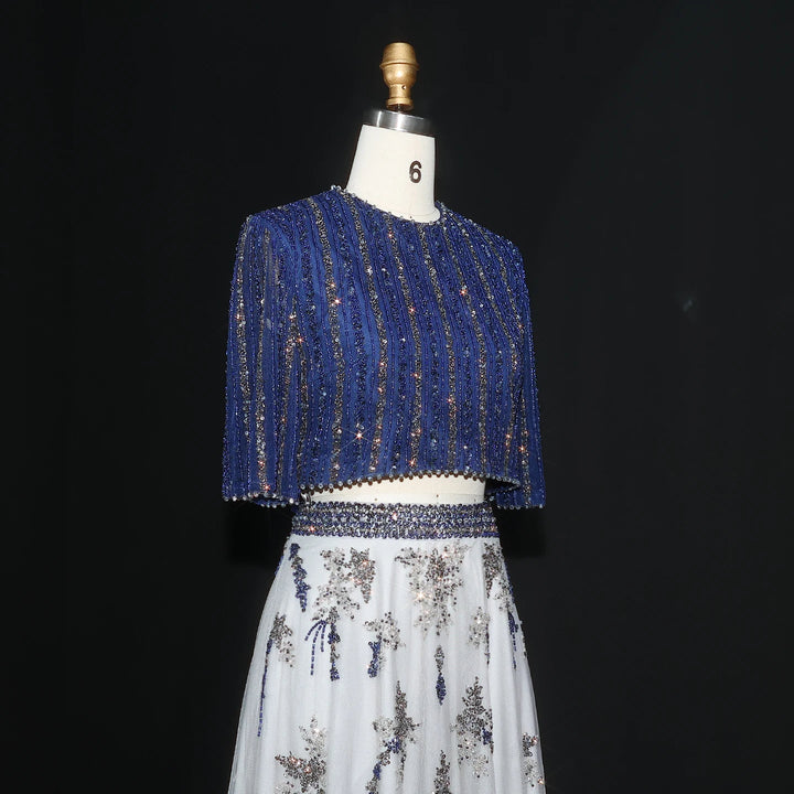 Luxury Dubai Blue Yellow 2 Pieces Evening Dresses SS490