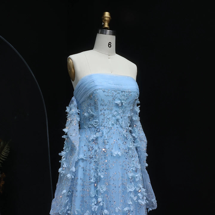 Elegant Blush Pink 3D Flowers Strapless Evening Dress SS344