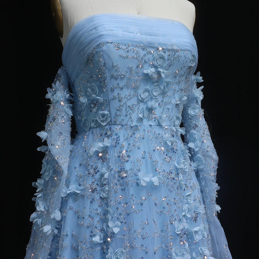 Elegant Blush Pink 3D Flowers Strapless Evening Dress SS344