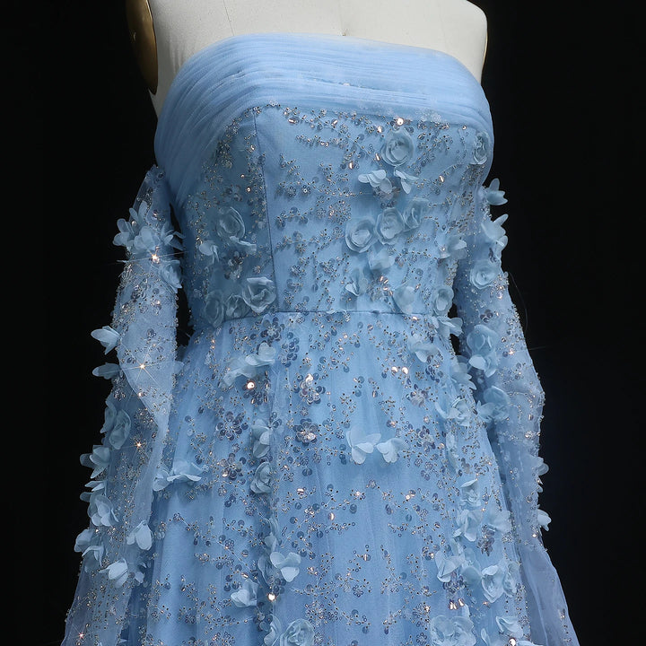 Elegant Blush Pink 3D Flowers Strapless Evening Dress SS344