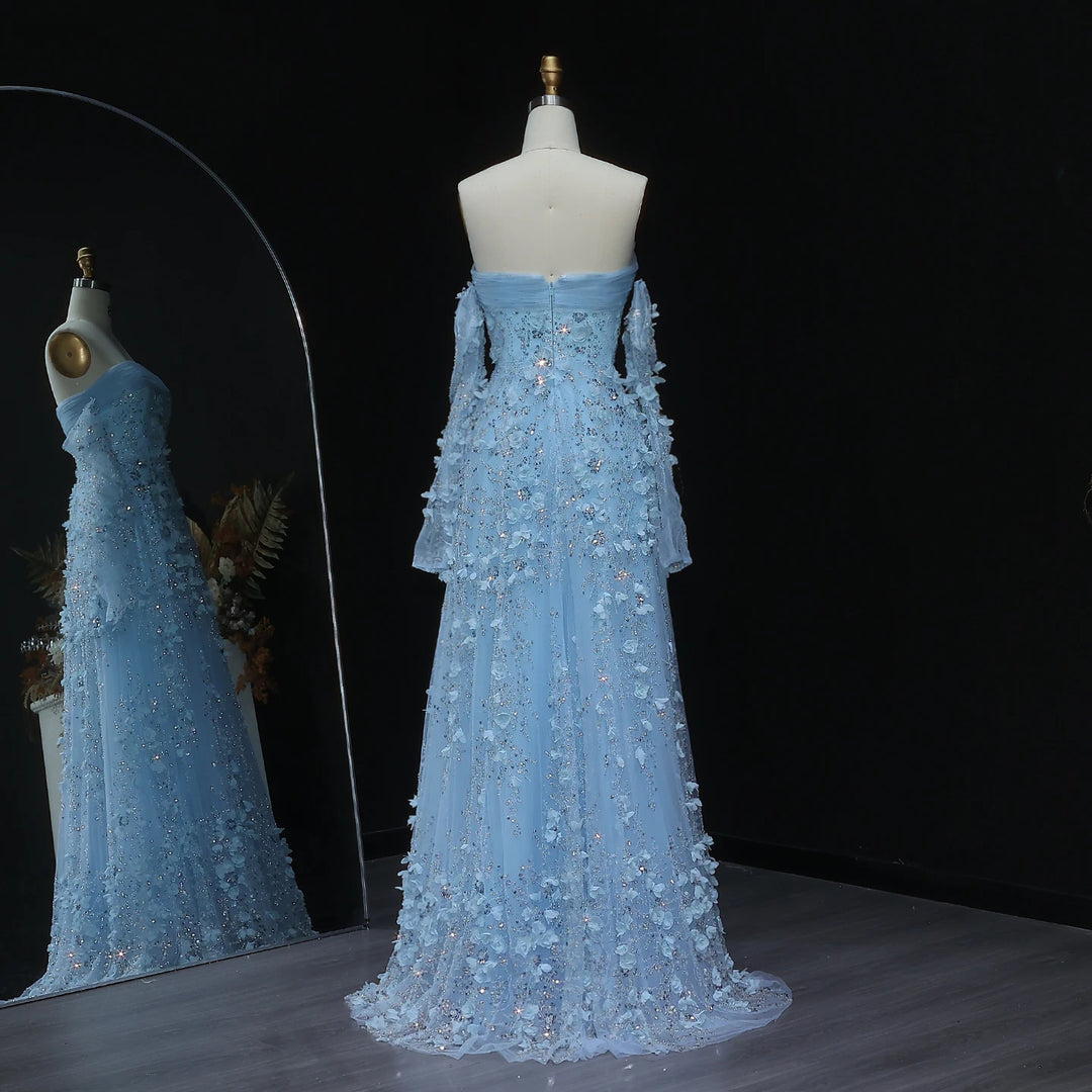 Elegant Blush Pink 3D Flowers Strapless Evening Dress SS344