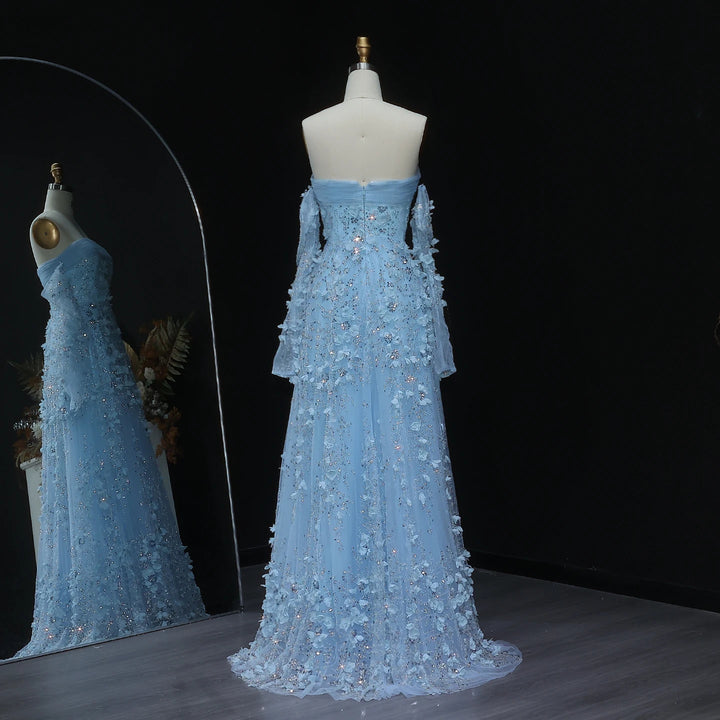 Elegant Blush Pink 3D Flowers Strapless Evening Dress SS344