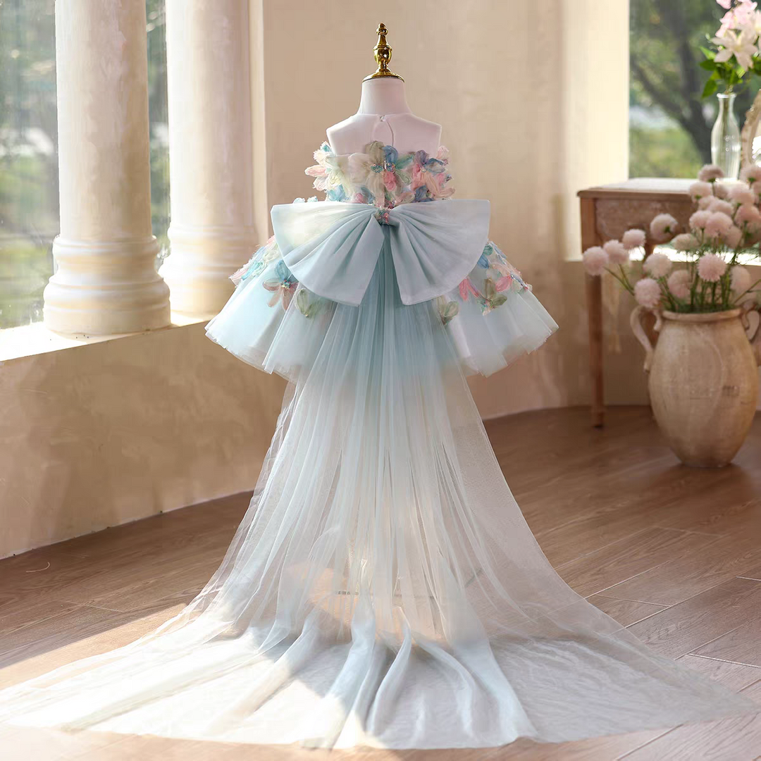 Fairy Flower Girl Dress with 3D Flowers Keen Length D113