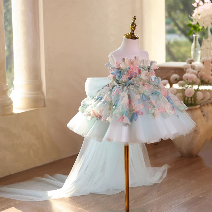 Fairy Flower Girl Dress with 3D Flowers Keen Length D113
