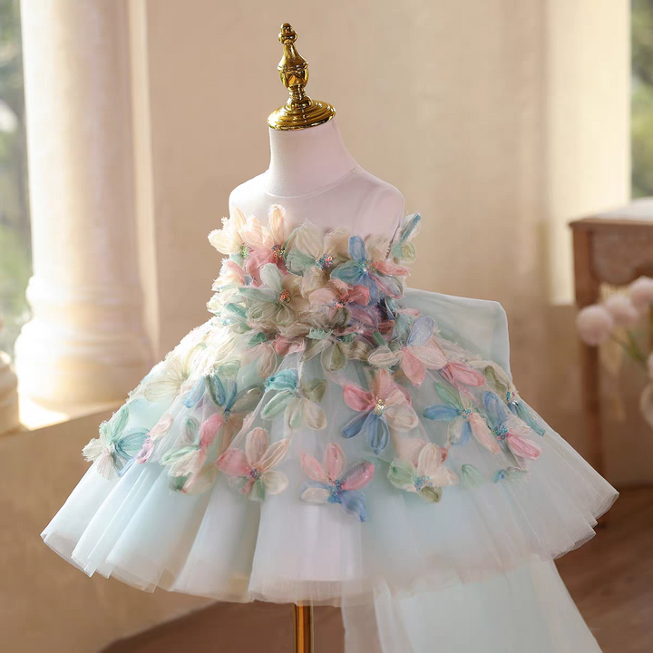 Fairy Flower Girl Dress with 3D Flowers Keen Length D113