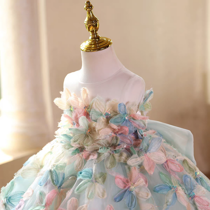Fairy Flower Girl Dress with 3D Flowers Keen Length D113