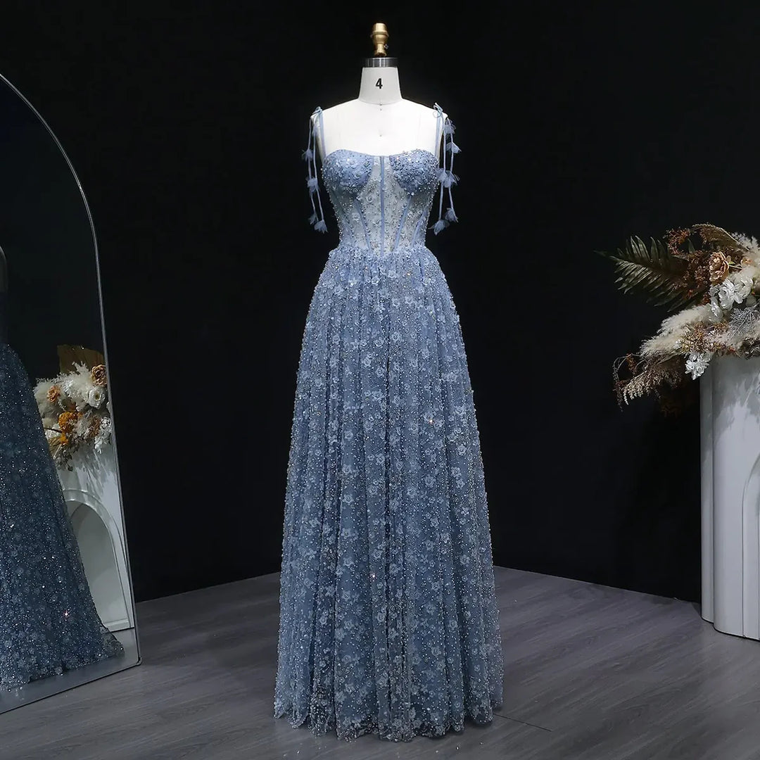 Delicate Pink 3D Floral Spaghetti Evening Dress SS701