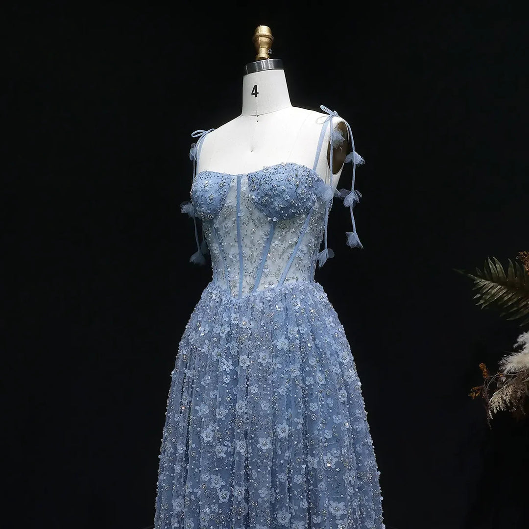 Delicate Pink 3D Floral Spaghetti Evening Dress SS701