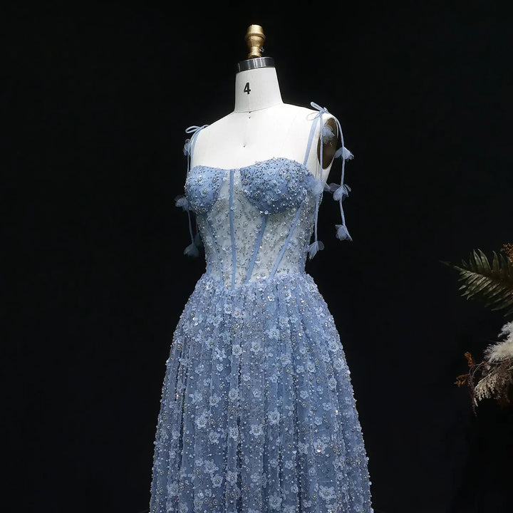 Delicate Pink 3D Floral Spaghetti Evening Dress SS701