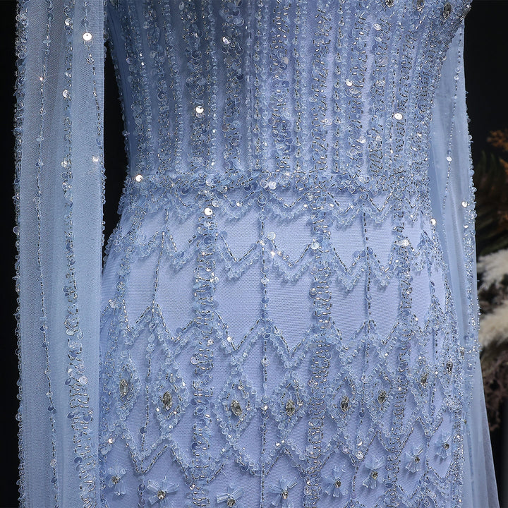 Luxury Sequin Beaded Cape Sleeve Evening Gown SS150