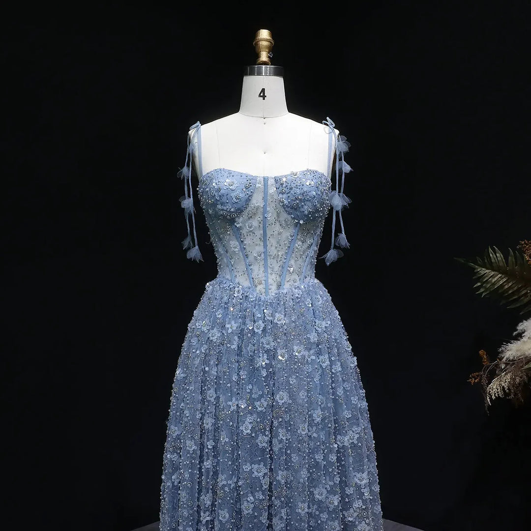 Delicate Pink 3D Floral Spaghetti Evening Dress SS701