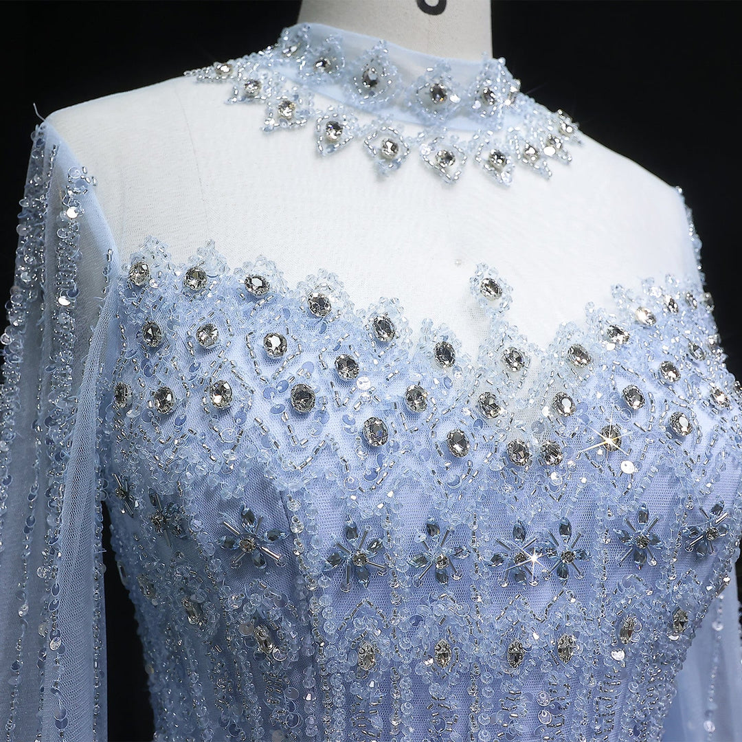 Luxury Sequin Beaded Cape Sleeve Evening Gown SS150