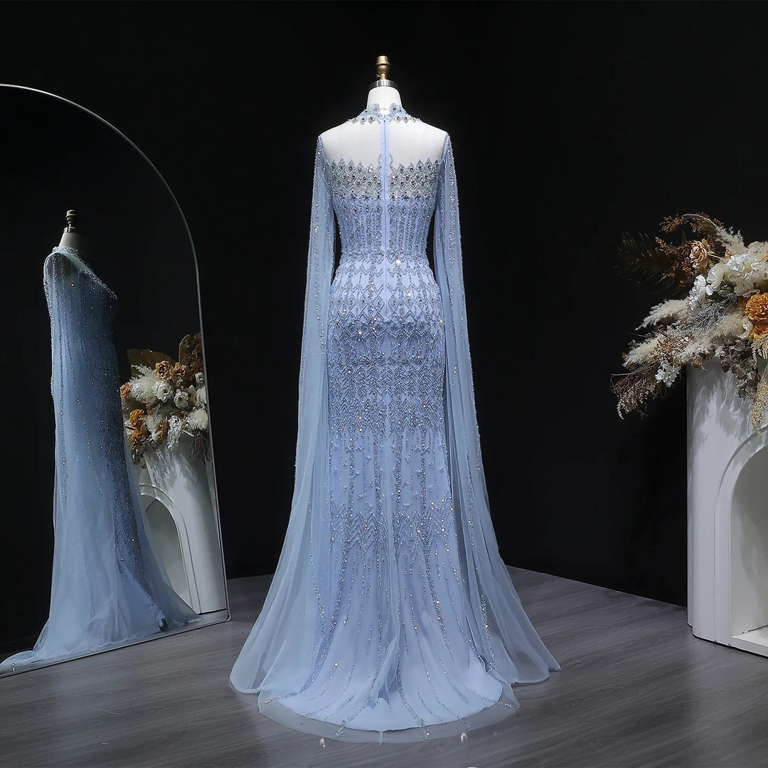 Luxury Sequin Beaded Cape Sleeve Evening Gown SS150