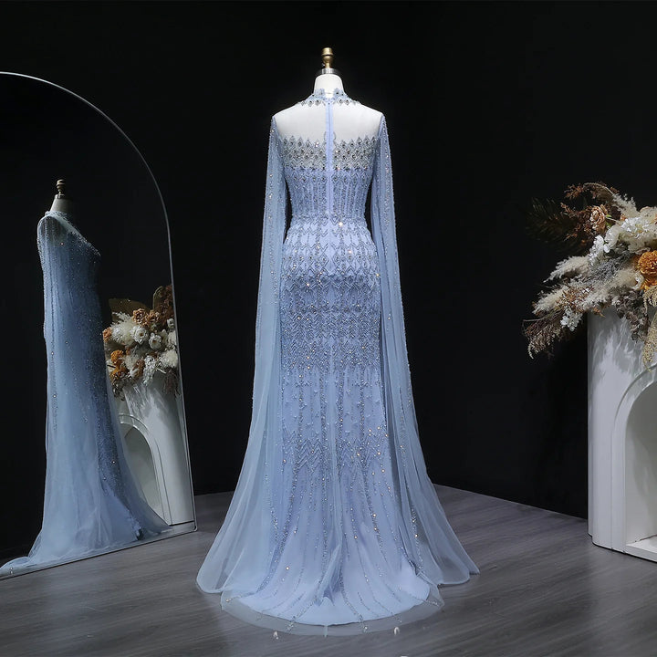 Luxury Sequin Beaded Cape Sleeve Evening Gown SS150