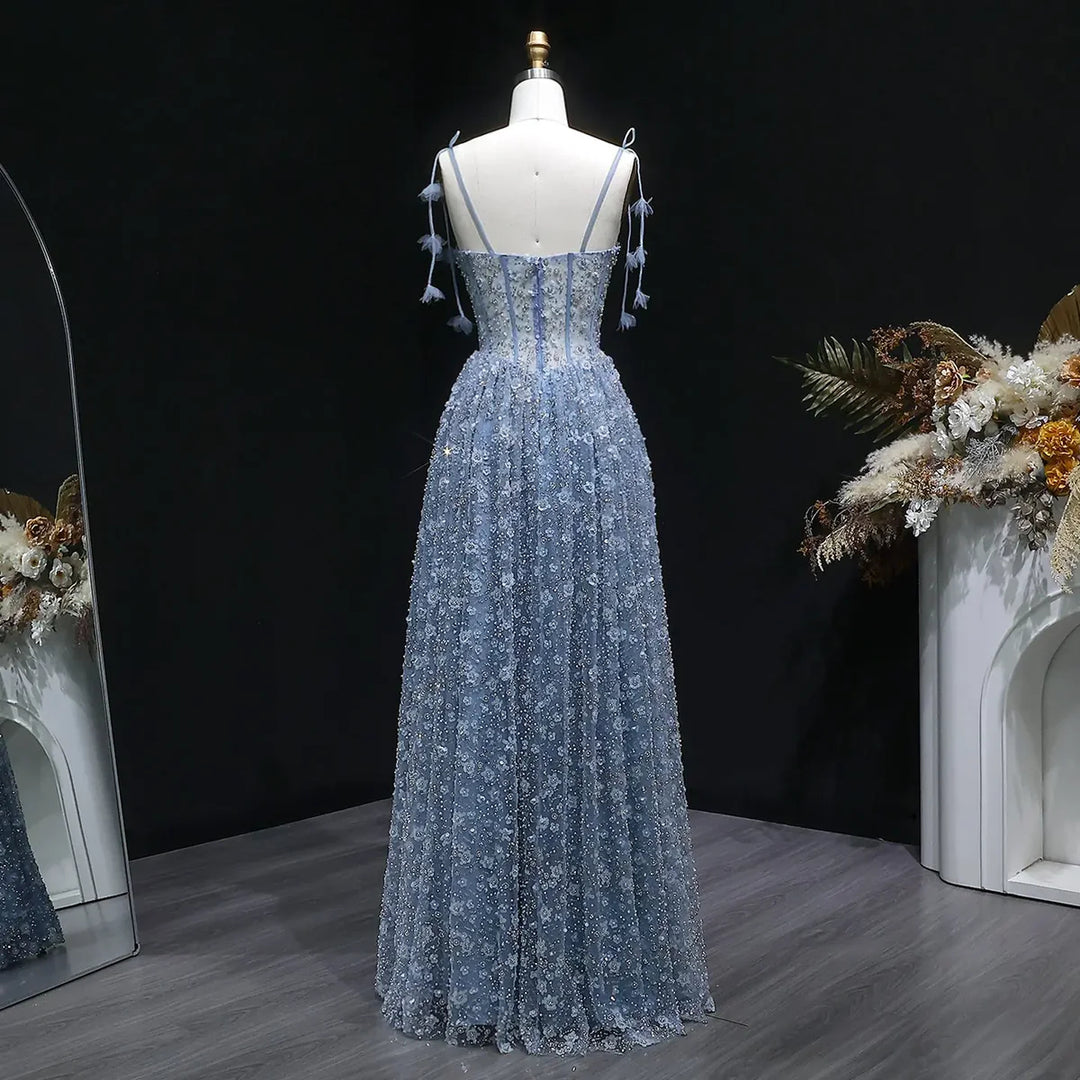 Delicate Pink 3D Floral Spaghetti Evening Dress SS701