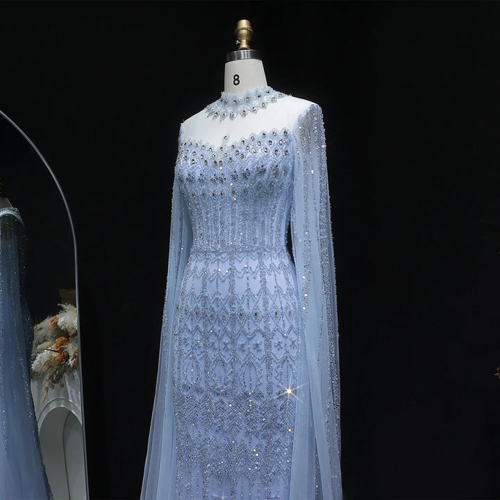 Luxury Sequin Beaded Cape Sleeve Evening Gown SS150