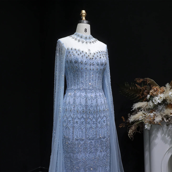 Luxury Sequin Beaded Cape Sleeve Evening Gown SS150