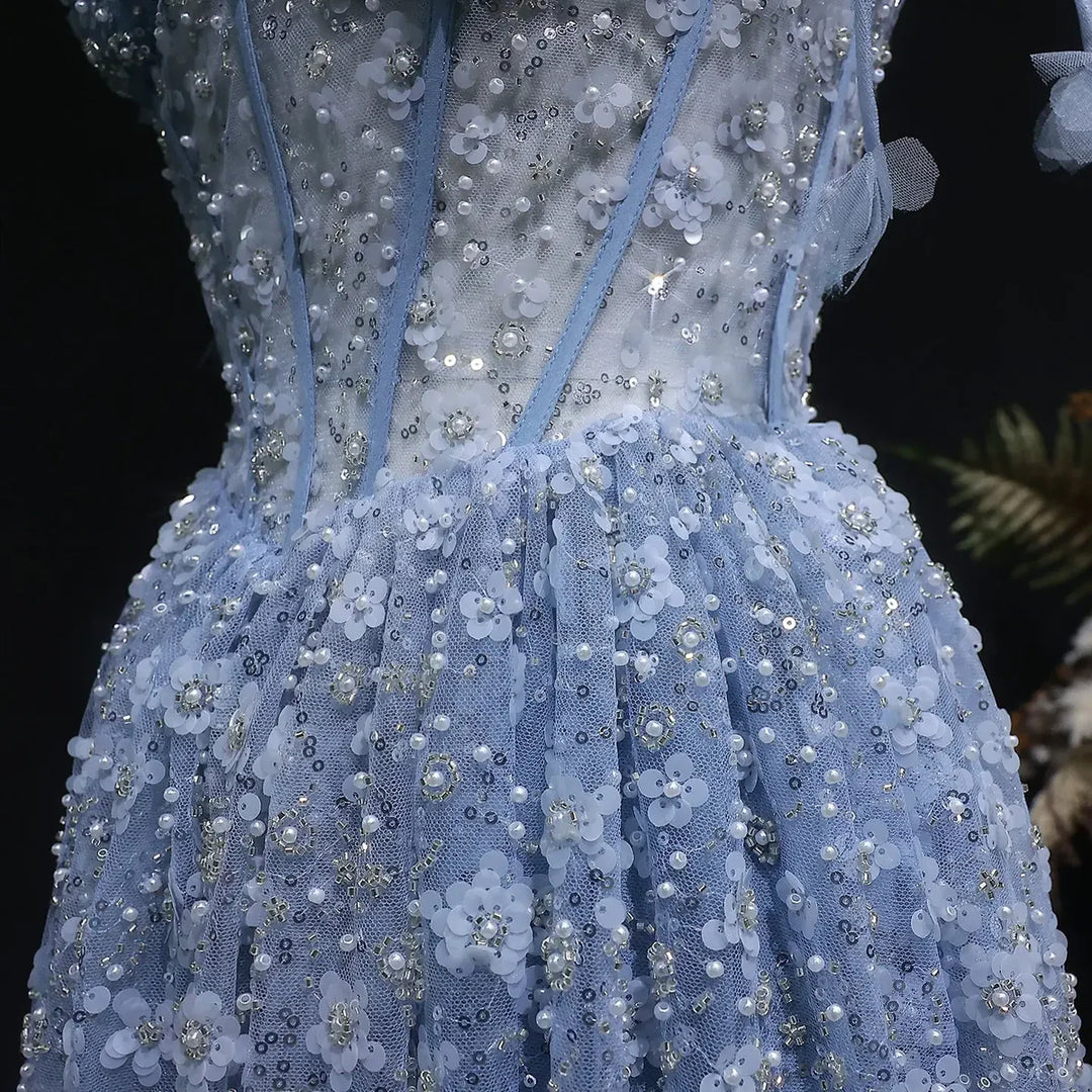 Delicate Pink 3D Floral Spaghetti Evening Dress SS701