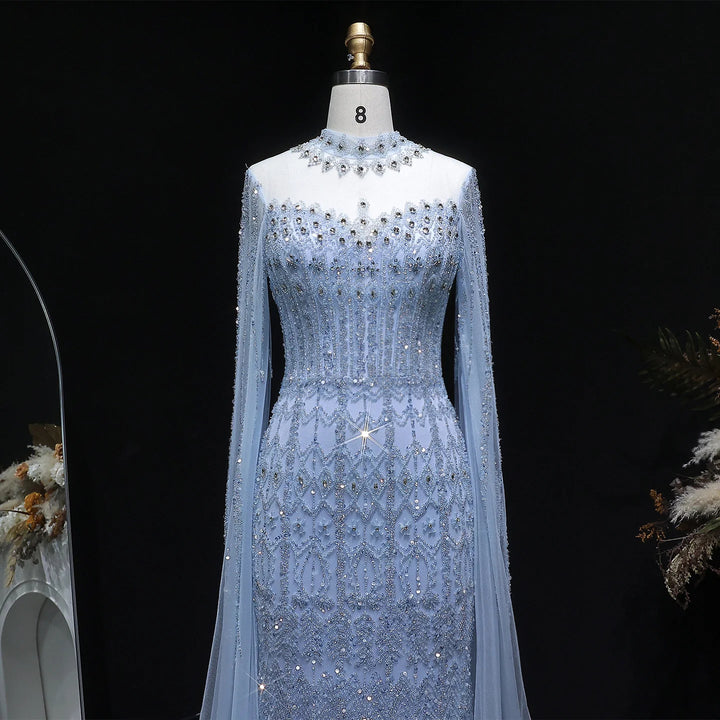 Luxury Sequin Beaded Cape Sleeve Evening Gown SS150