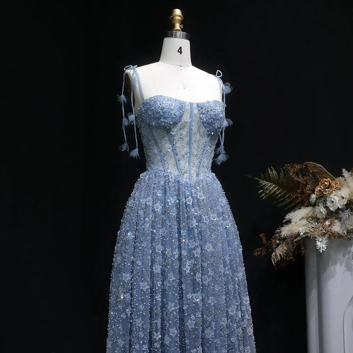 Delicate Pink 3D Floral Spaghetti Evening Dress SS701