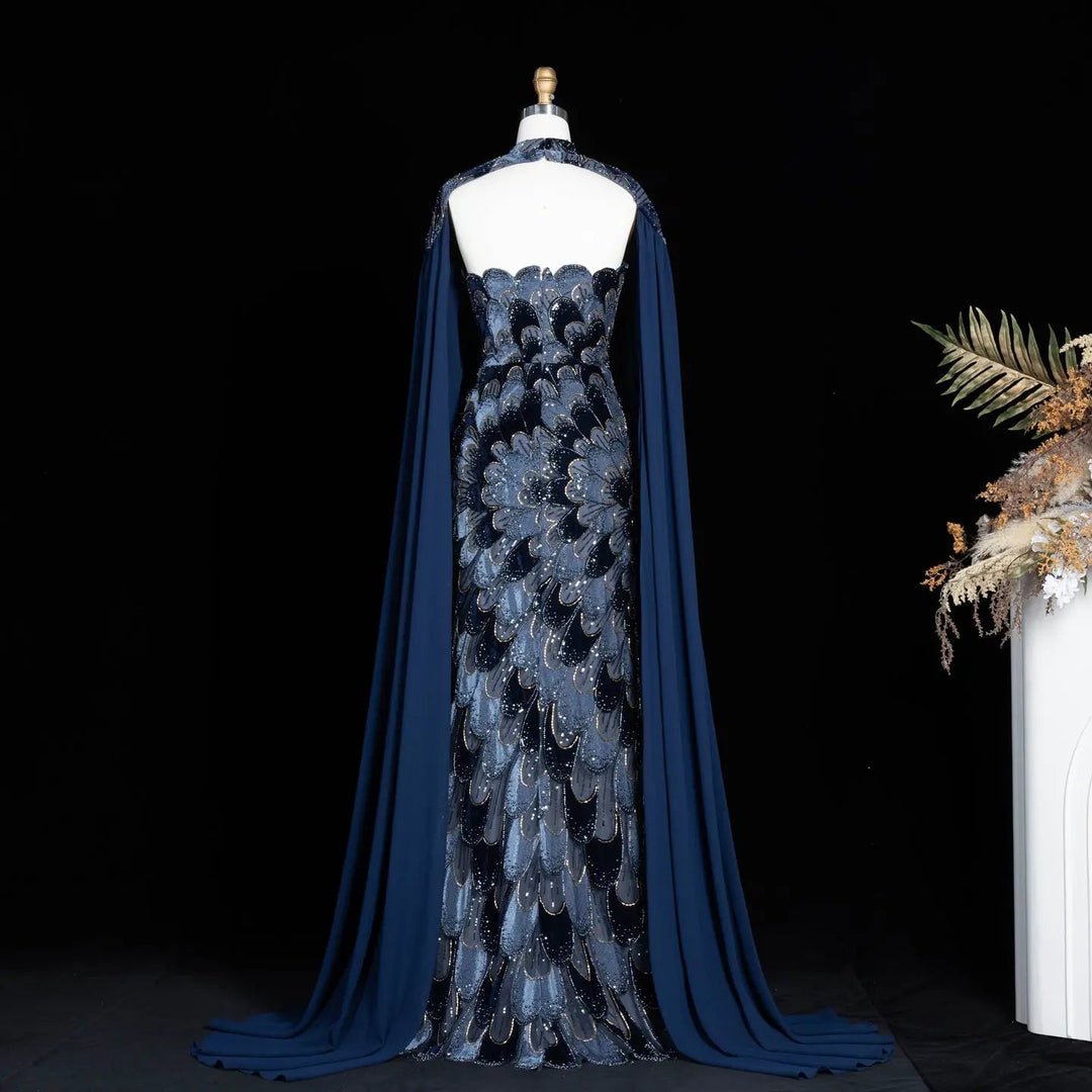 Strapless Floral Beaded Mermaid Prom Evening Dress with Shawl SS617