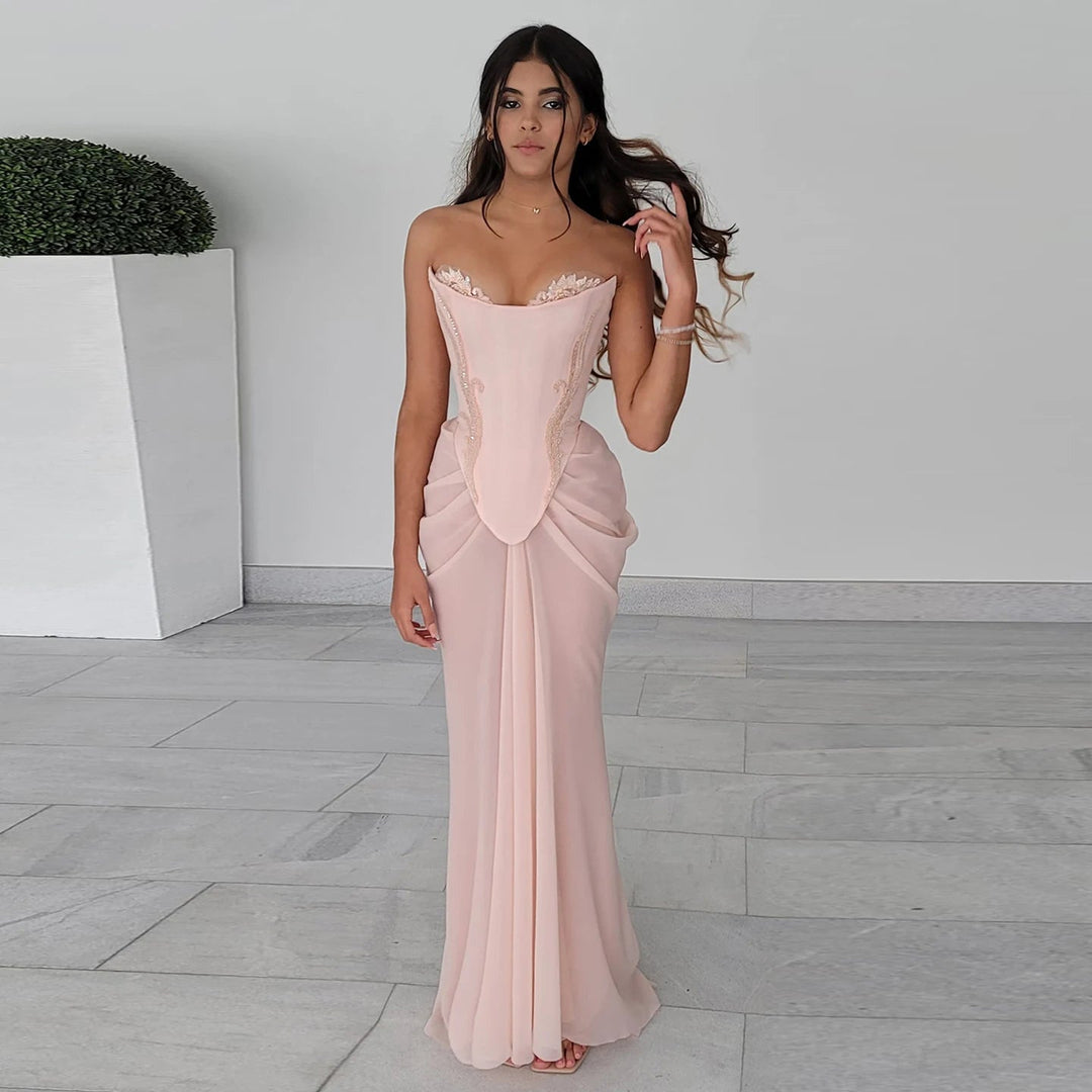 Handmade Draped Chiffon Evening Dresses Corset Beaded Dress SF306