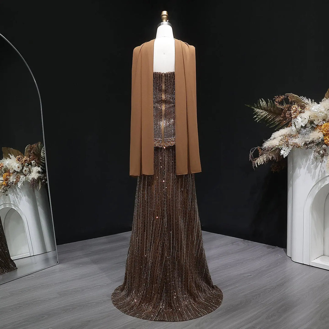 Luxury Orange Sparkle Strapless Peplum Pageant Evening Dress with Scarf SS560