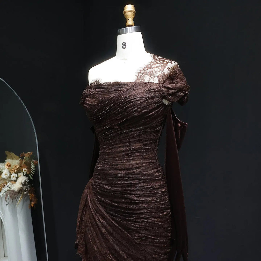 Elegant Lace Black Evening Dress with Gloves SF017