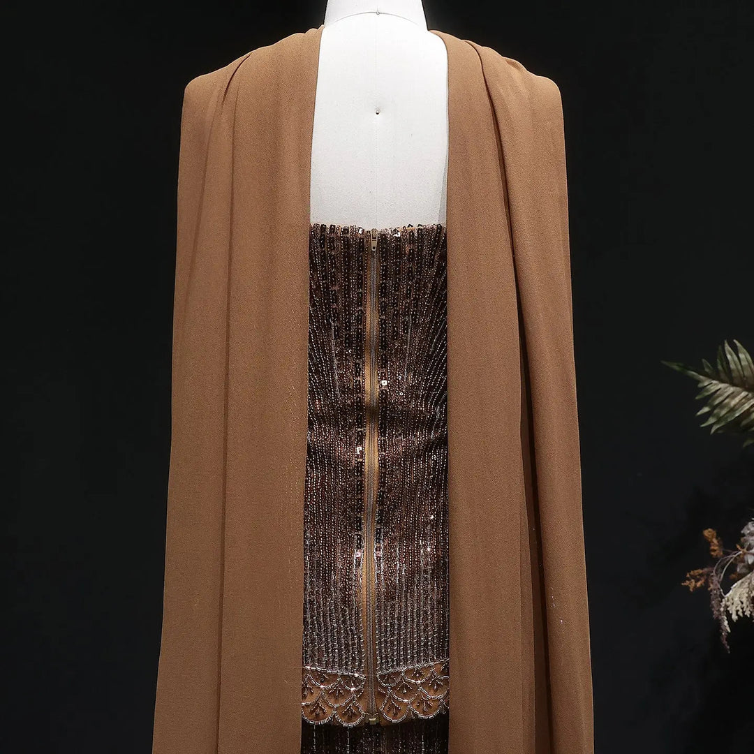 Luxury Orange Sparkle Strapless Peplum Pageant Evening Dress with Scarf SS560